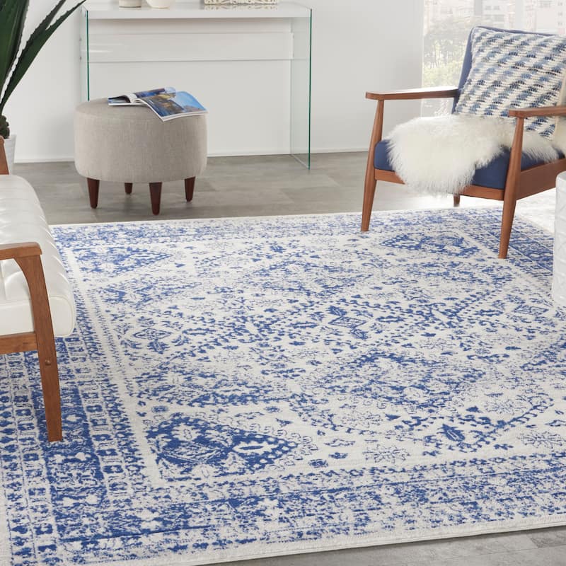 Nourison Whimsicle Boho Floral Geometric Ivory Navy Area Rug - 8'4" x 11'6" - Ivory Navy - Runner/Rectangle
