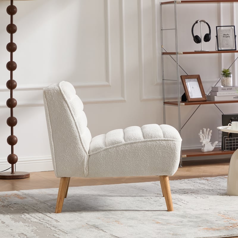 Anmytek 24.4 Wide Space-Saving Modern Chenille Armless Accent Chair with Rubber Wood Legs