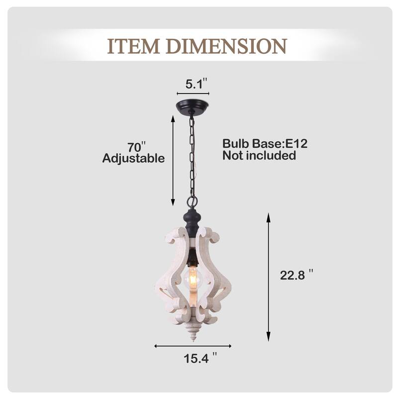 Cusp Barn Farmhouse Light Fixtures Chandelier 1-Light Rustic Wood Pendant Light with Adjustable Chain for Kitchen Island