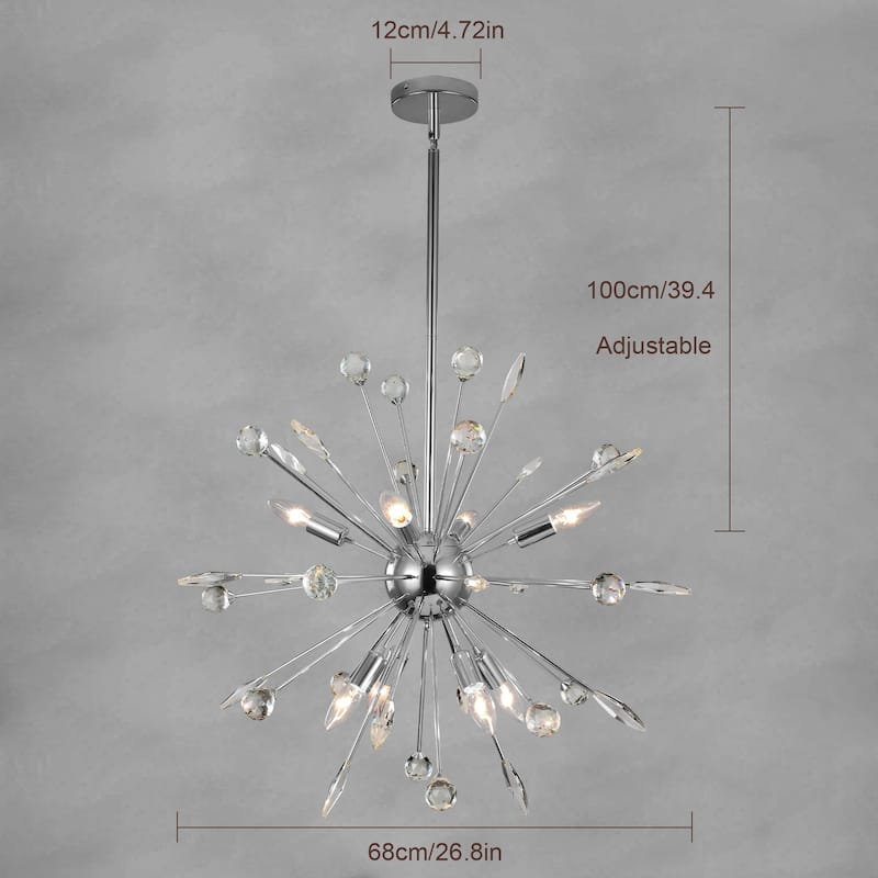 Modern Glam Crystal and Metal Sputnik Chandelier