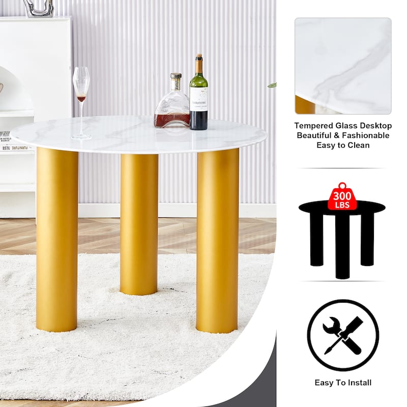 Round white dining table - White