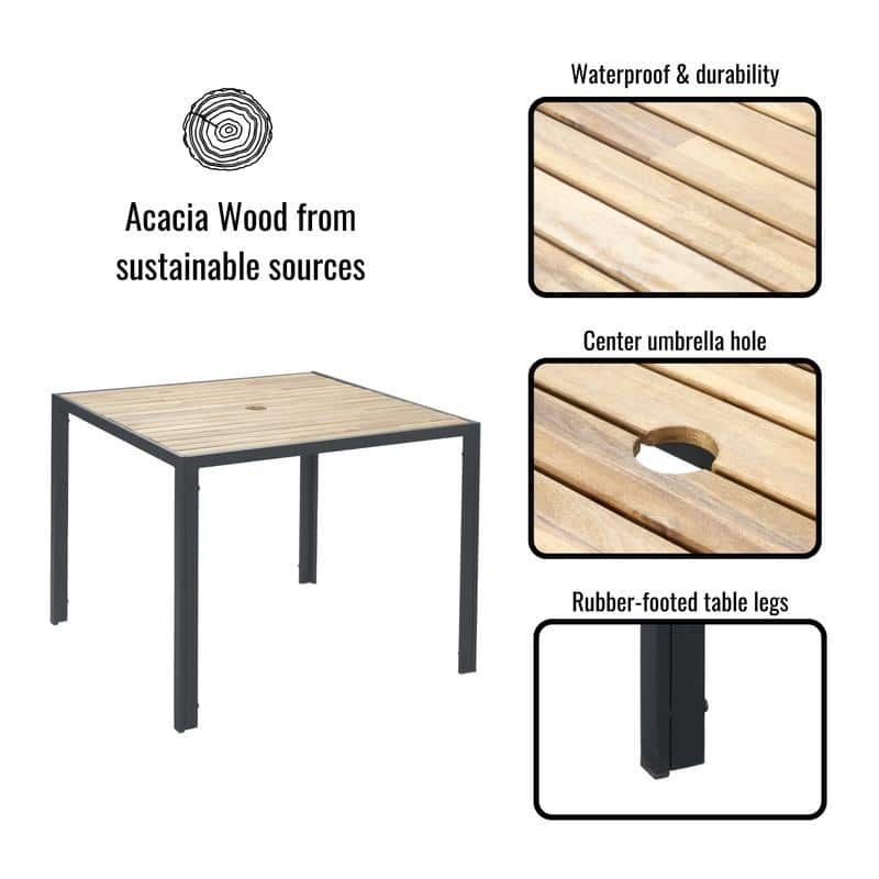 5-Piece All-Weather Outdoor Dining Set - Acacia Wood Table with Umbrella Hole & Rattan Chairs (Patio Conversation Group)‌