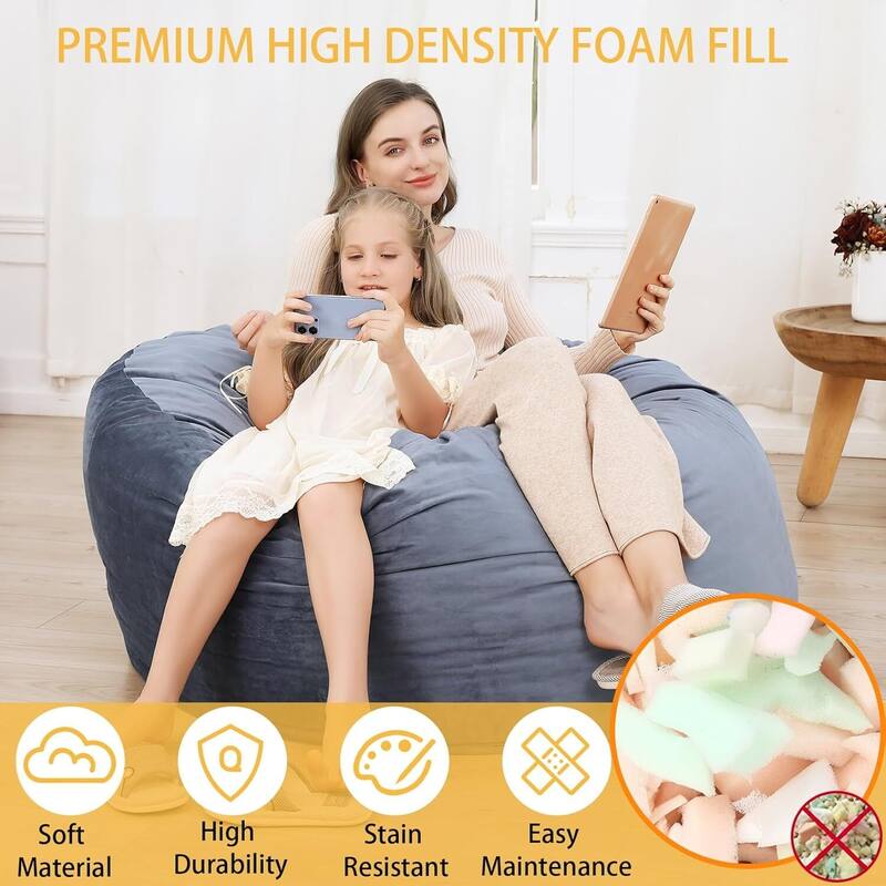 48 Inch Bean Bag Chair, Cozy Lazy Sofa with Fillings for Adults Kids - 48 Inch