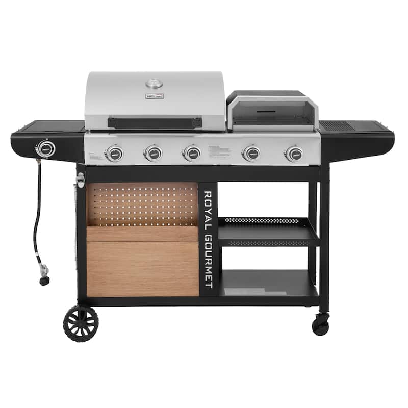 Royal Gourmet Premium Gas Grill and Pizza Oven Combo with Side Burner - Brown - Propane Gas