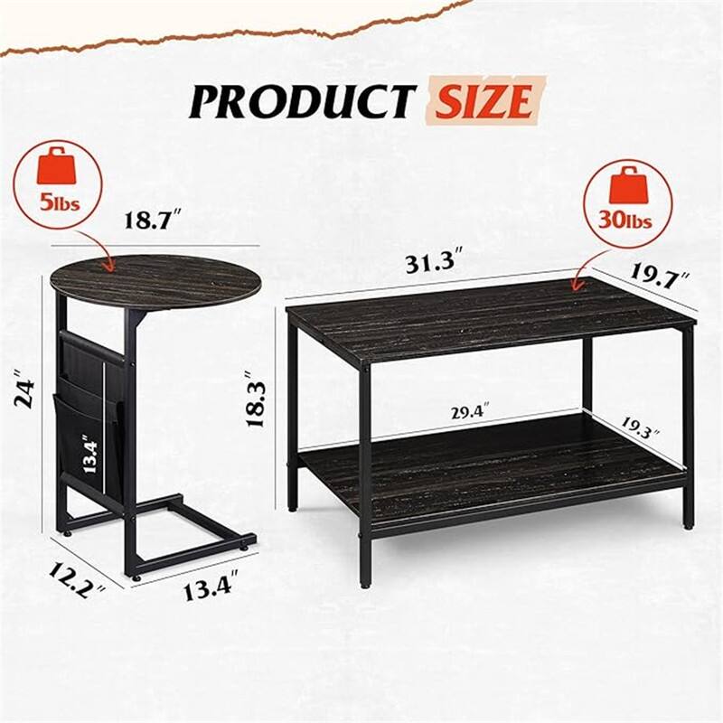 Coffee Table - 19.69"D x 34.76"W x 24.17"H