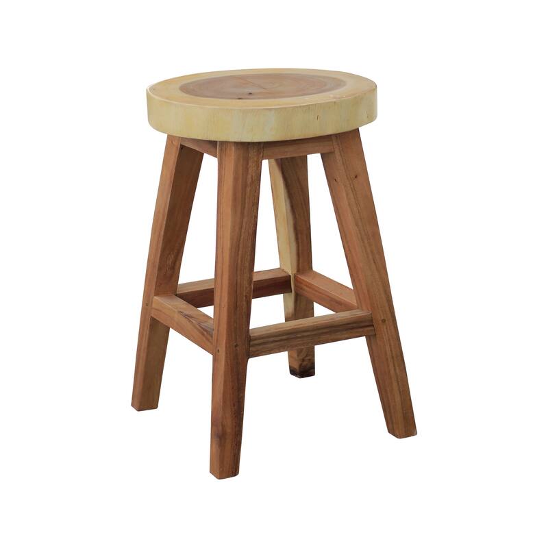 Chic Teak Suar Live Edge Round Counter Stool, 24 inch
