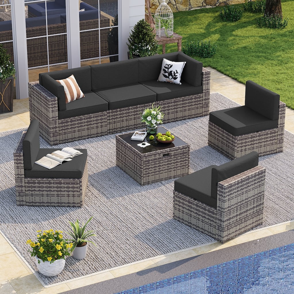 AOXUN Wicker Rattan Outdoor Sectional Sofa Set with Coffee Table
