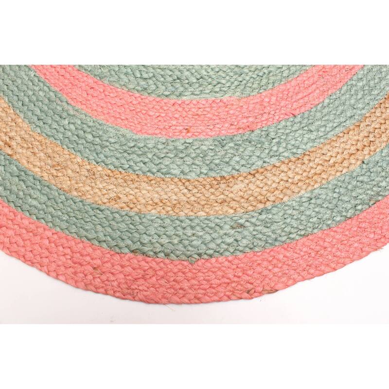 ECARPETGALLERY Braided Weave Palas Denizli Light Green Jute Rug - 3'3 x 3'3