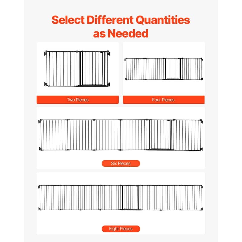 28-Inch-High Adjustable Black 8 Panels Steel 192 Wide Baby Gate Secure for Babies or Pets - 192"W x 28"H