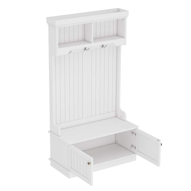 4-in-1 Hall Tree with Storage Bench, Entryway Coat Rack with Hooks & Shoe Cubbies