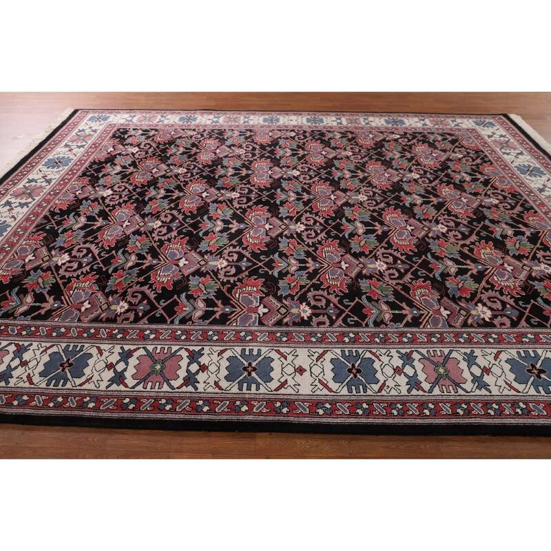 All-Over Black Heriz Oriental Area Rug Hand-Knotted Wool Carpet - 8'11"x 11'7"
