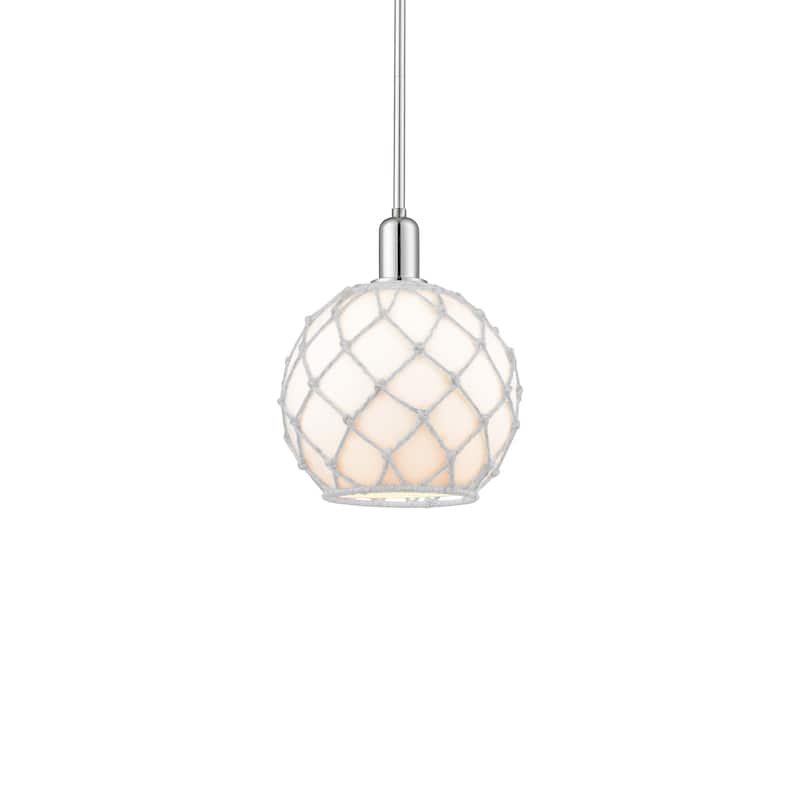 Innovations Lighting 716-1S-13-10 Farmhouse Rope Pendant Farmhouse - Polished Chrome / White Glass with White Rope