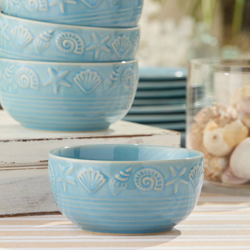 Certified International Coastline Blue 6" Ice Cream/Dessert Bowls, 24 oz., Set of 4 - 6.00"L x 6.00"W x 3.00"H