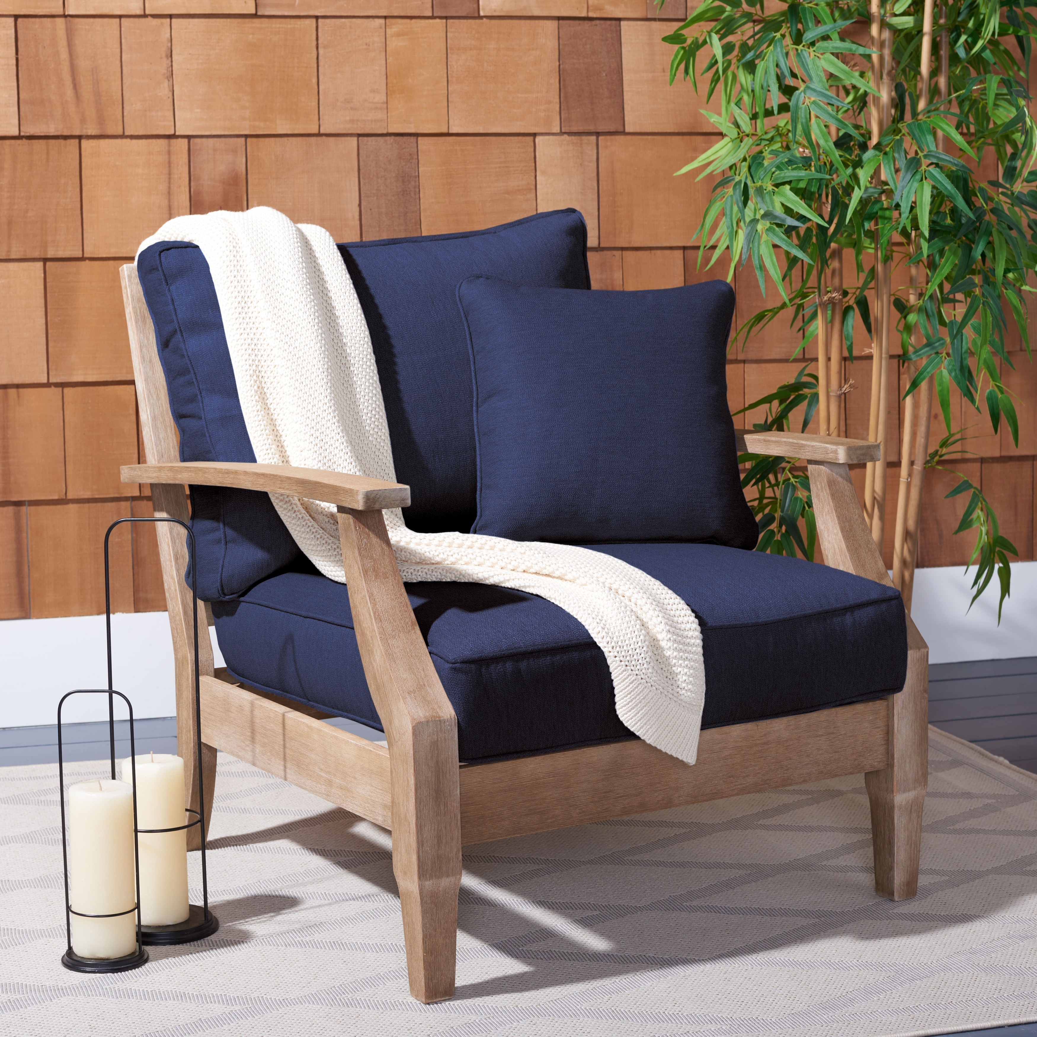 SAFAVIEH Couture Outdoor Martinique Solid Wood Patio Arm Chair
