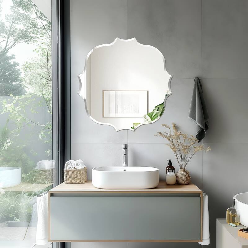 Frameless Bathroom Mirror Wall Mounted Modern Stylish Design with Contemporary Bevelled Edges