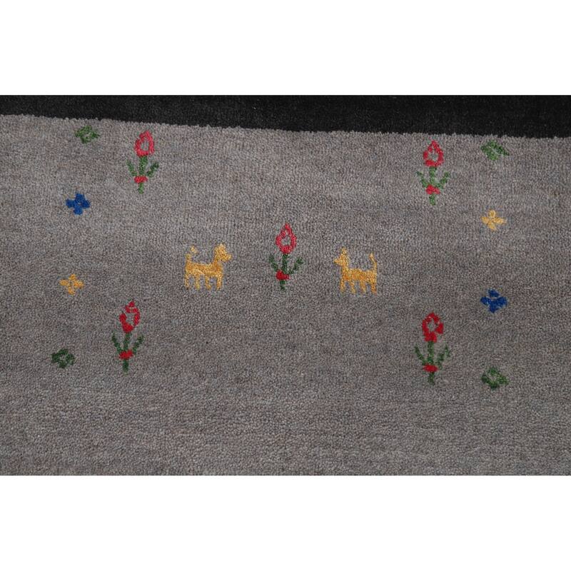 Gray Gabbeh Oriental Area Rug Handmade Wool Carpet - 9'4" x 11'9"