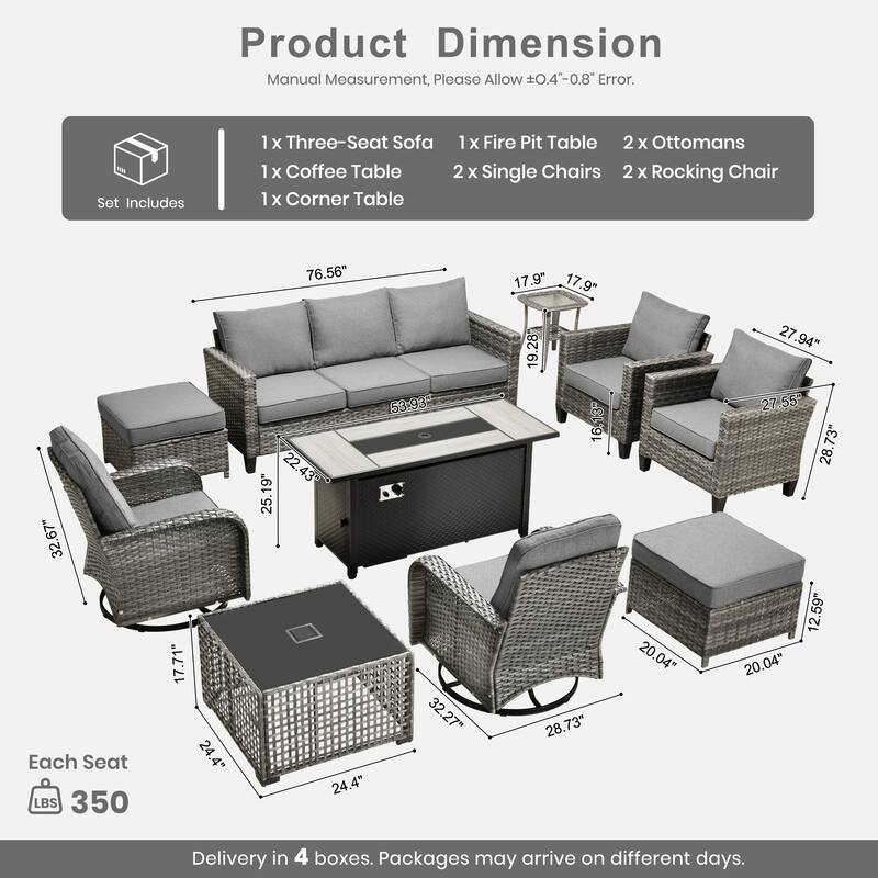 HOOOWOOO 10-piece Patio Furniture Set with Swivel Rocking Chairs Wicker Conversation Set