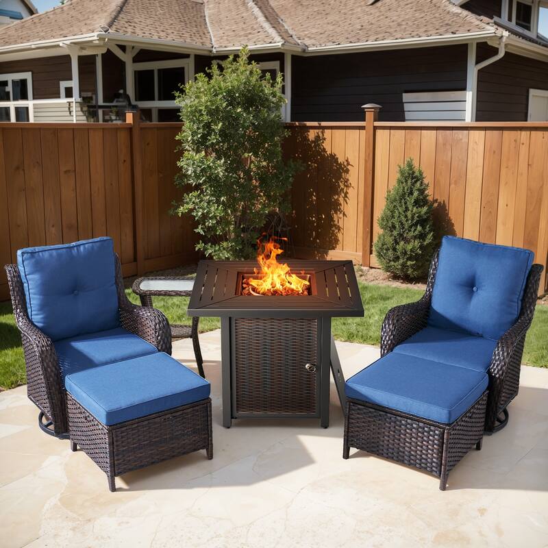 Gymojoy 6-Piece Fire Pit Set with Swivel Chairs, Ottomans & Side Table for Patio, Backyard, Deck