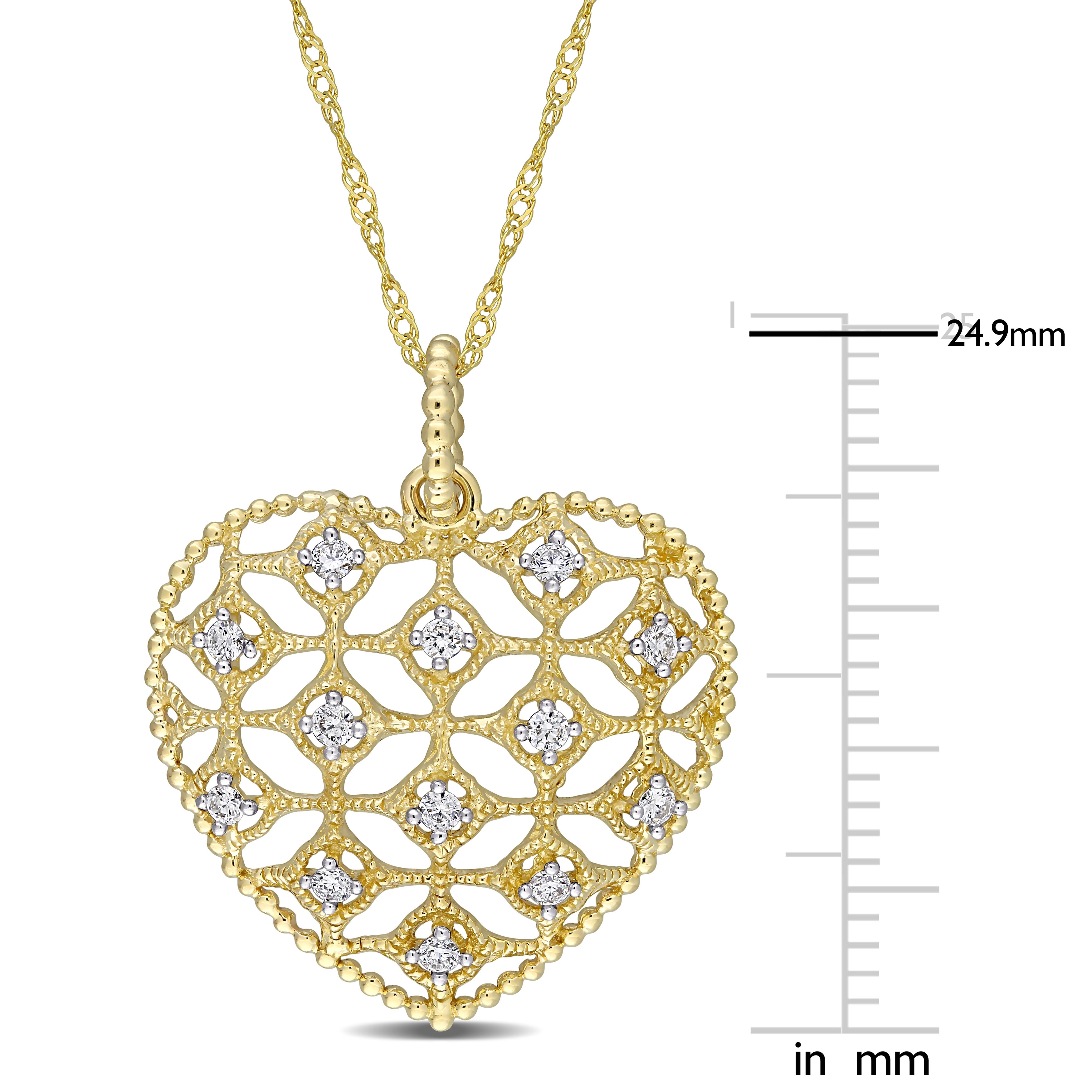 Miadora 14k Yellow Gold 1/5ct TDW Diamond Filigree Lace Heart Necklace