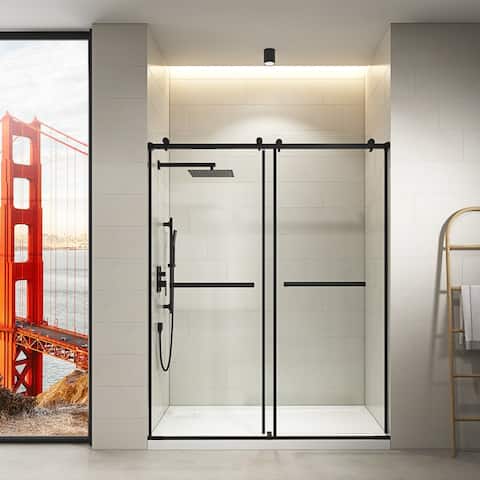 Frameless Sliding Shower Door in Matte Black with Clear Glass