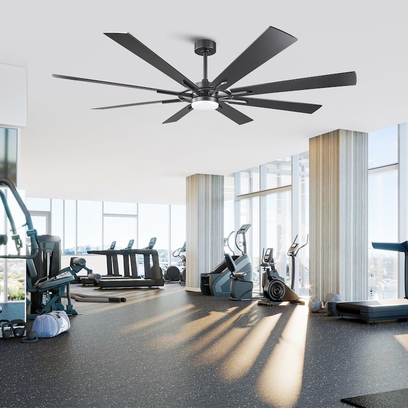 72" Matte Black Large Windmill Farmhouse Integrated LED Ceiling Fan with Light and Remote - 72"Wx12.8"H