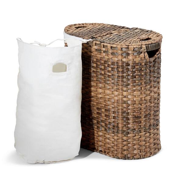 Shop Mocha Hand Woven Oval Double Laundry Hamper With Removable