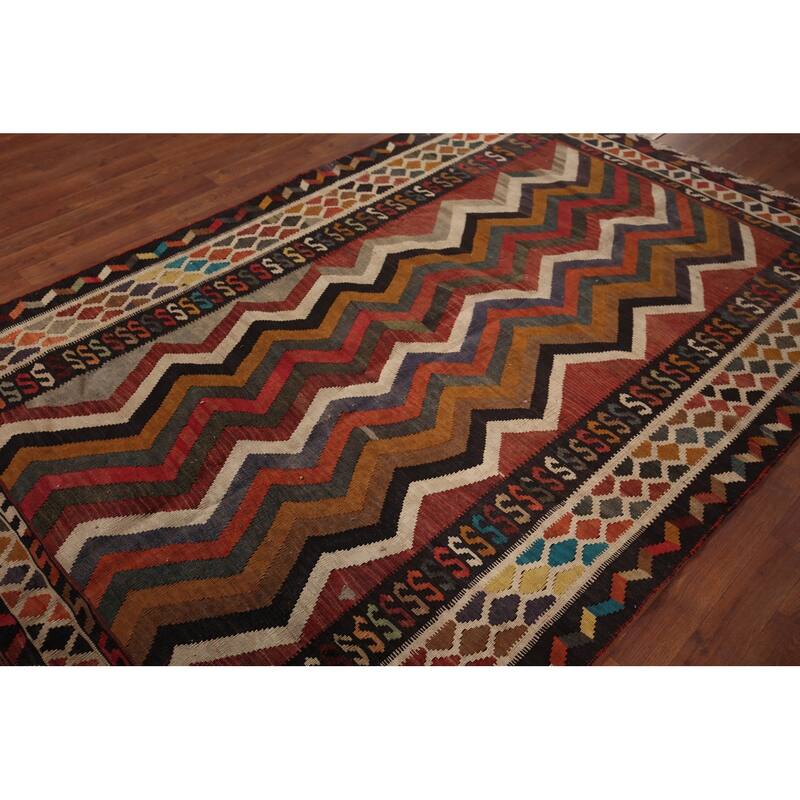 Vegetable Dye Tribal Kilim Qashqai Persian Vintage Wool Carpet - 5'3" X 8'3"