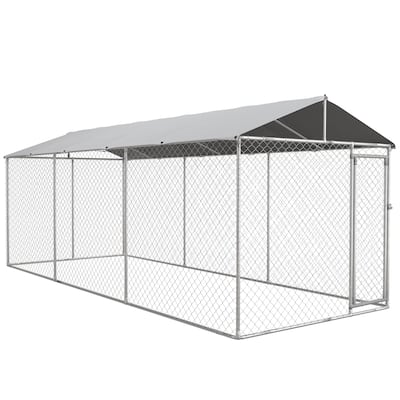PawHut Large Dog Kennel Outside, Heavy Duty Dog Cage with Waterproof Cover, Outdoor Fence Dog Run