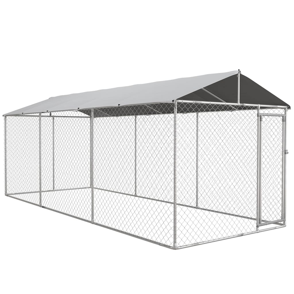 PawHut Large Dog Kennel Outside, Heavy Duty Dog Cage with Waterproof Cover, Outdoor Fence Dog Run
