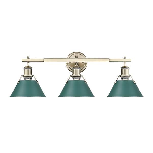 slide 2 of 10, Golden Lighting Orwell 3 Light 24-1/4" Wide Bathroom Vanity Light in Aged Brass / Pine Green Shades