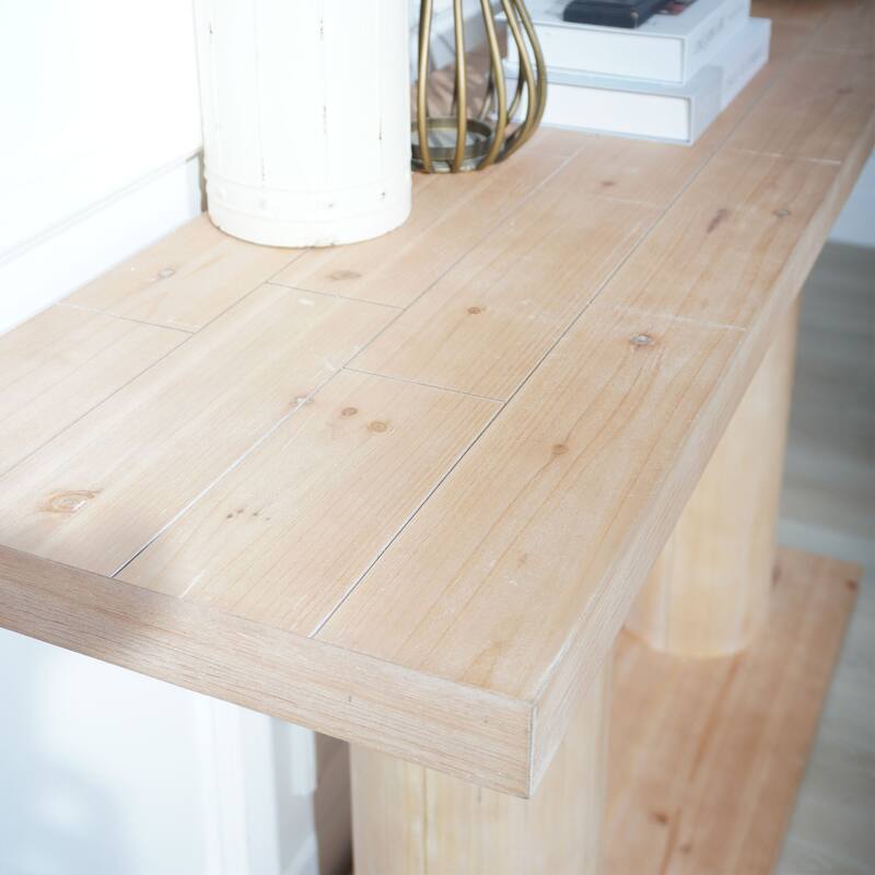 Modern Wooden Console Table with Column Pedestal Design