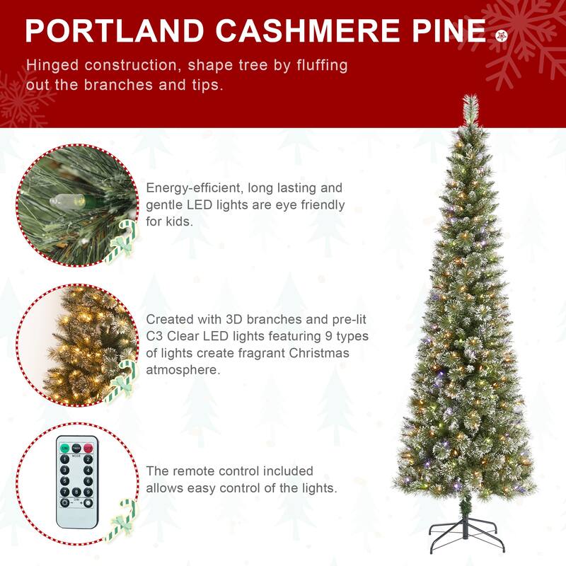 Glitzhome 7.5/9 FT Pre-Lit Frosted Cashmere Pencil Pine Artificial Christmas Tree with Clear Lights Remote Control
