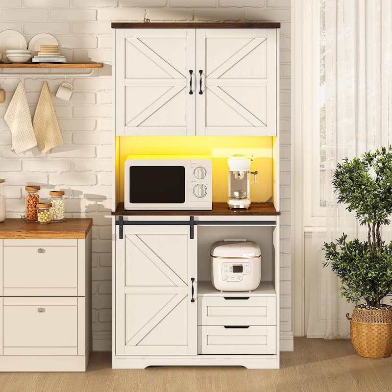 Farmhouse Kitchen Storage Cabinet Pantry Cabinet Home Bar - Old White