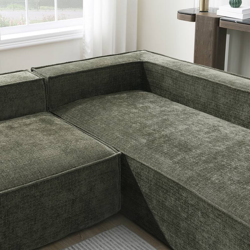 129.5" Chenille Modular Sectional Sofa with Wrinkle-Resistant Fabric, 6-Seater L-Shaped Cloud Couch, No Assembly Required