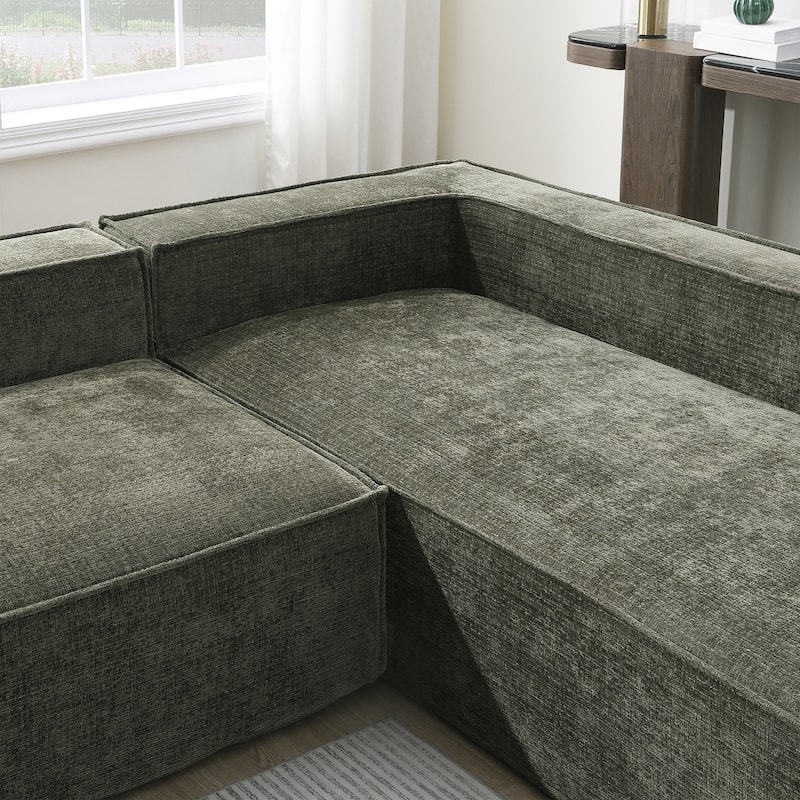 Oversized L-Shaped Modular Sectional Sofa, Wrinkle-Resistant Chenille 6 Seat Cloud Sofa, Full Compression Deep Seat Corner Sofa