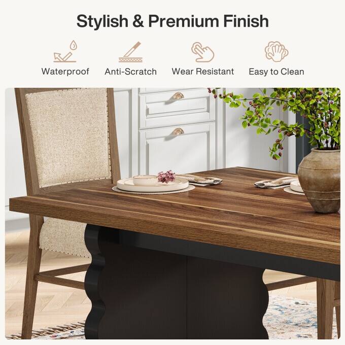 63-Inch Wooden Dining Room Table, Large Modern Kitchen Table