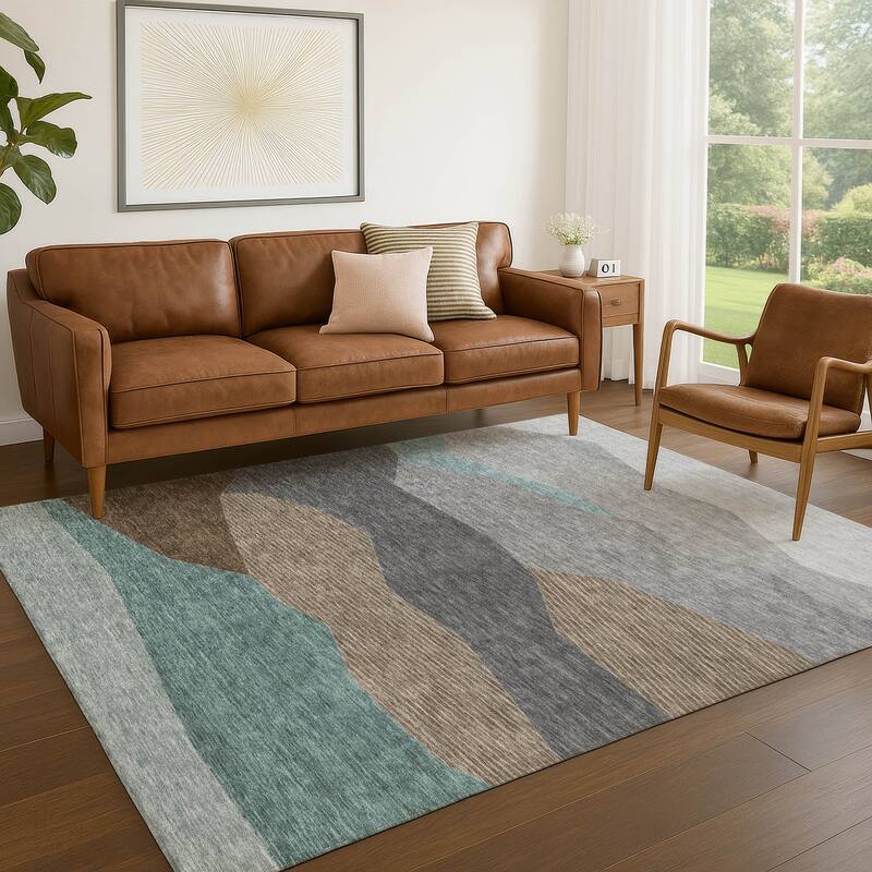 Machine Washable Indoor/ Outdoor Modern Dacono Chantille Rug