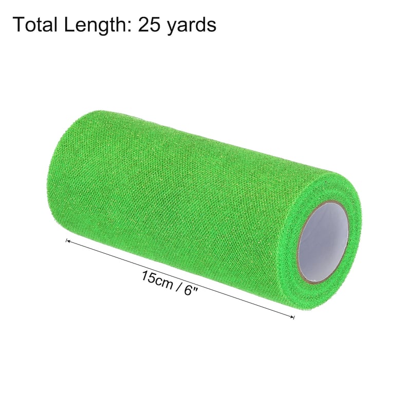 6" Sequin Tulle Ribbon Rolls Glitter Sparkly Netting Fabric for Gift - Lawn Green - 25 Yards