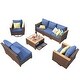 preview thumbnail 13 of 18, 8-Pc Wicker Patio Set w/Thick Cushions, 2 Swivel Rocking Chairs & Acacia Table for Backyard