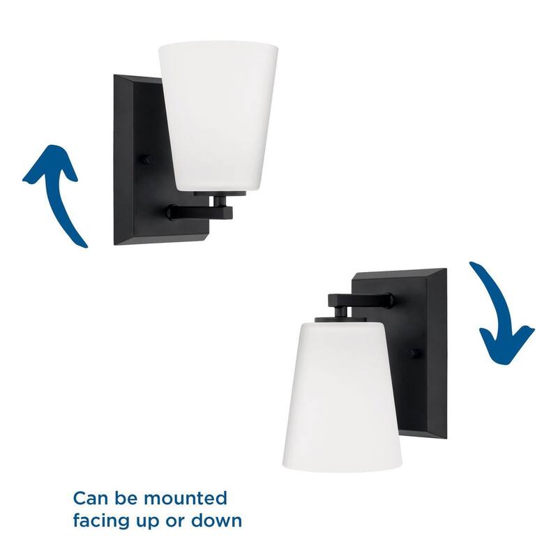 Vertex Collection One-Light Matte Black Etched White Glass Contemporary Bath Light - 4.75 in x 6.25 in x 7.5 in