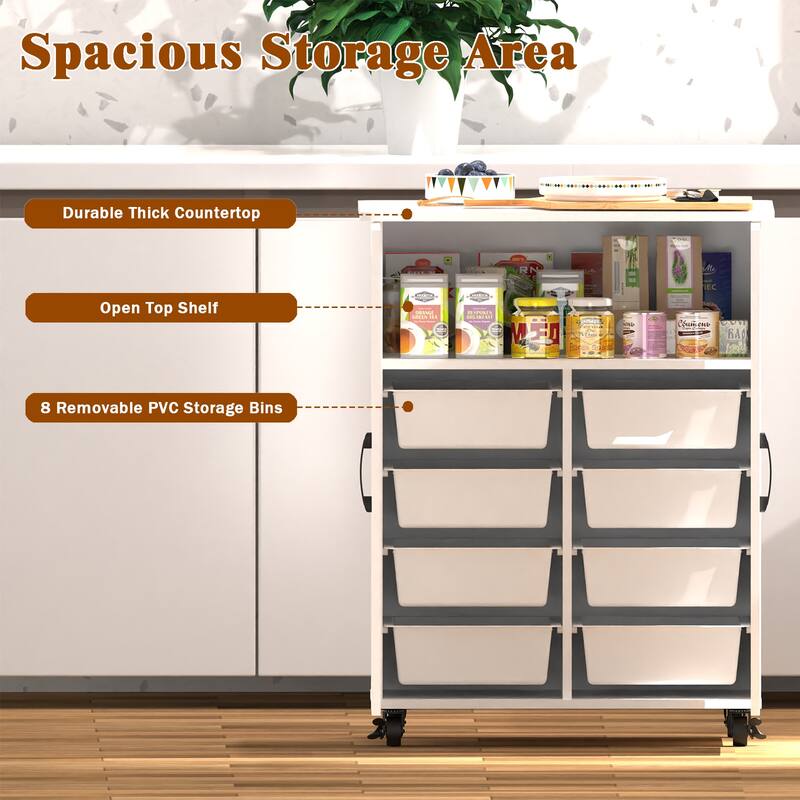 Homy Casa Kitchen Island Cart with Storage, Wheels Barn Door, White