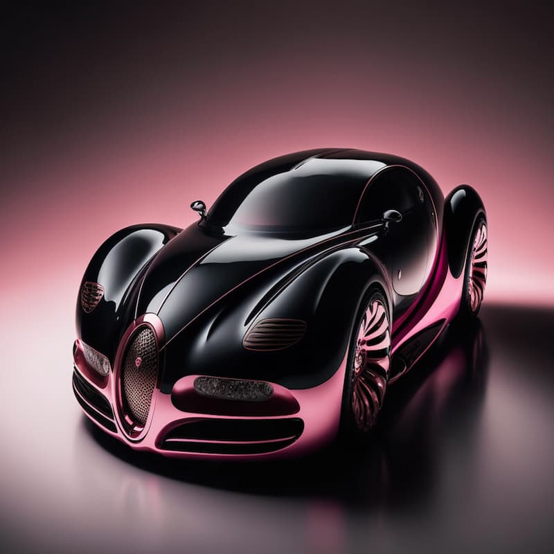 Designart "Futuristic Bugatti Design In Black And Magenta II" Exotic Car Framed Canvas Wall Art Print - Black - 32 in. wide x 24 in. high