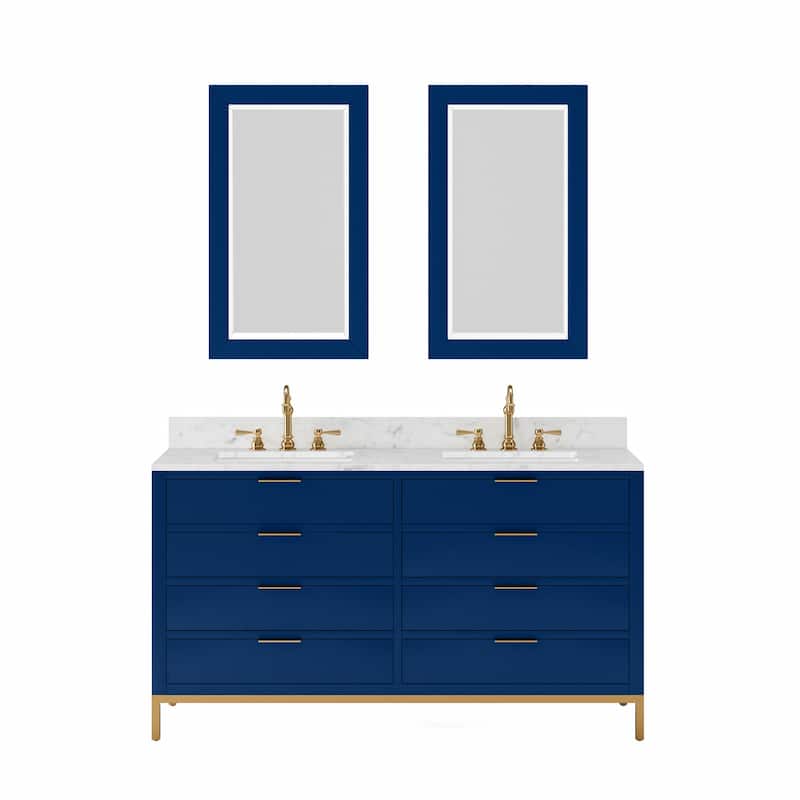 Bristol Carrara White Marble Countertop Vanity with Mirror - 60 - Blue