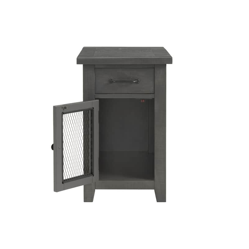 Rustic Solid Wood Chairside End Table with Hidden Charging Station