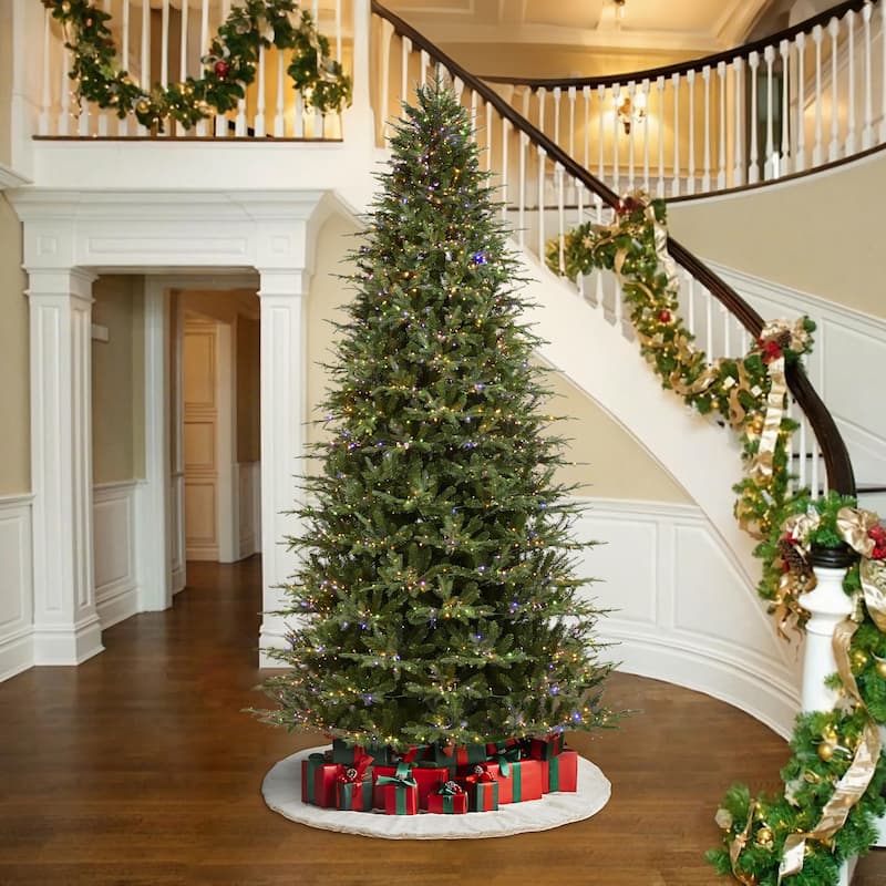 Glitzhome 7.5ft/9ft/11ft Pre-Lit Green Full Fir Artificial Christmas Tree with 1800/2450/3200 LEDs Simple Setup