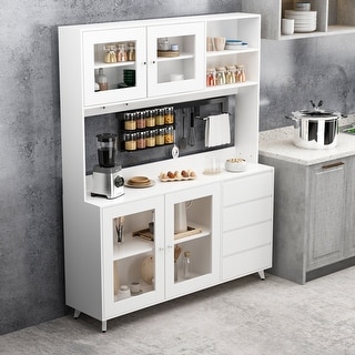 63"W 74.8"W Buffet with Hutch, Freestanding Kitchen Pantry