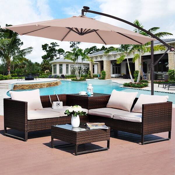 Shop Black Friday Deals On Costway 10 Patio Umbrella With Solar Power Led Lights And Base Beige Overstock 15801775