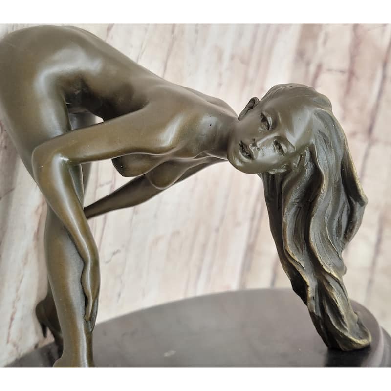 Signed Original Mavchi Nude Girl Bronze Sculpture Marble Base Figurine Figure 7 Inches X 9 Inches