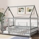 preview thumbnail 50 of 127, Wood Toddler House Bed with Roof Frame and Safety Guardrails Montessori Floor Bed without Slats No Door Houseshaped Platform Bed Grey - Full