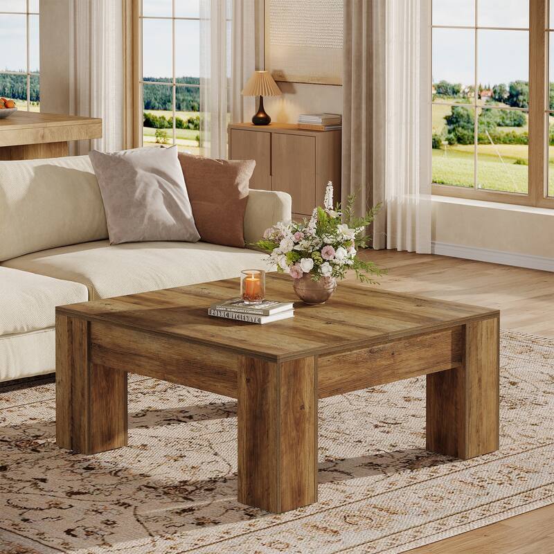 Square Coffee Table, 39-Inch Coffee Table with Sturdy Legs